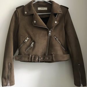 Zara Brown Faux Suede Biker Jacket